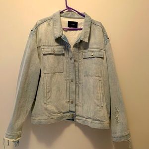 STAMPD distressed light indigo wash denim jacket L